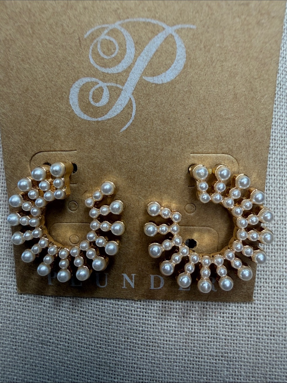 Plunder Leyna Faux Pearl  Cluster Gold Tone Earrings